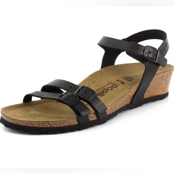 Wedges Sandals Papillo Sandals black faux leather upper strappy sandals EU 40 - Picture 1 of 5